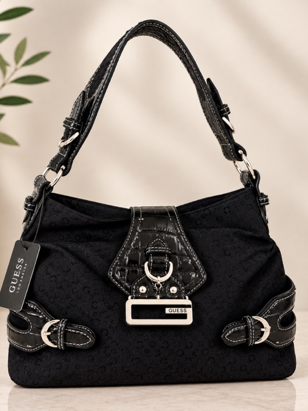 NWT GUESS DIAMOND HOBO BAG WITH TEXTURED LEATHER G logo print vintage Y2K BROWN